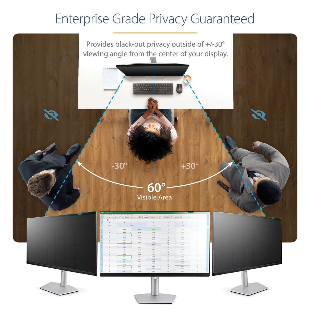 StarTech.com Monitor Privacy Screen for 23.8" Display - Computer Screen Security Filter - Blue Light Reducing Screen Protector Film - 16:9 Widescreen -Matte/Glossy - +/-30 Degree