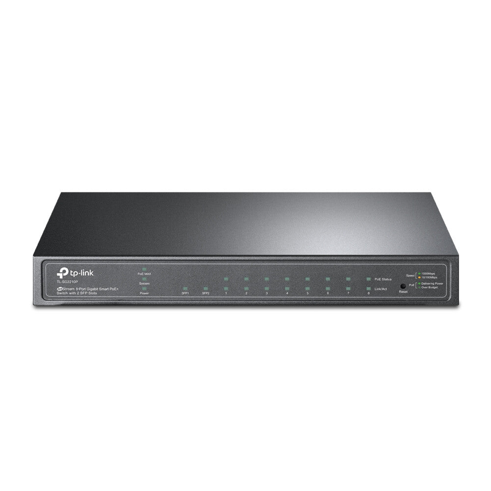 TP-LINK (TL-SG2210P V5) JetStream Switch inteligente Gigabit de 10 puertos con PoE+ de 8 puertos, 2 puertos SFP, montaje en rack/escritorio