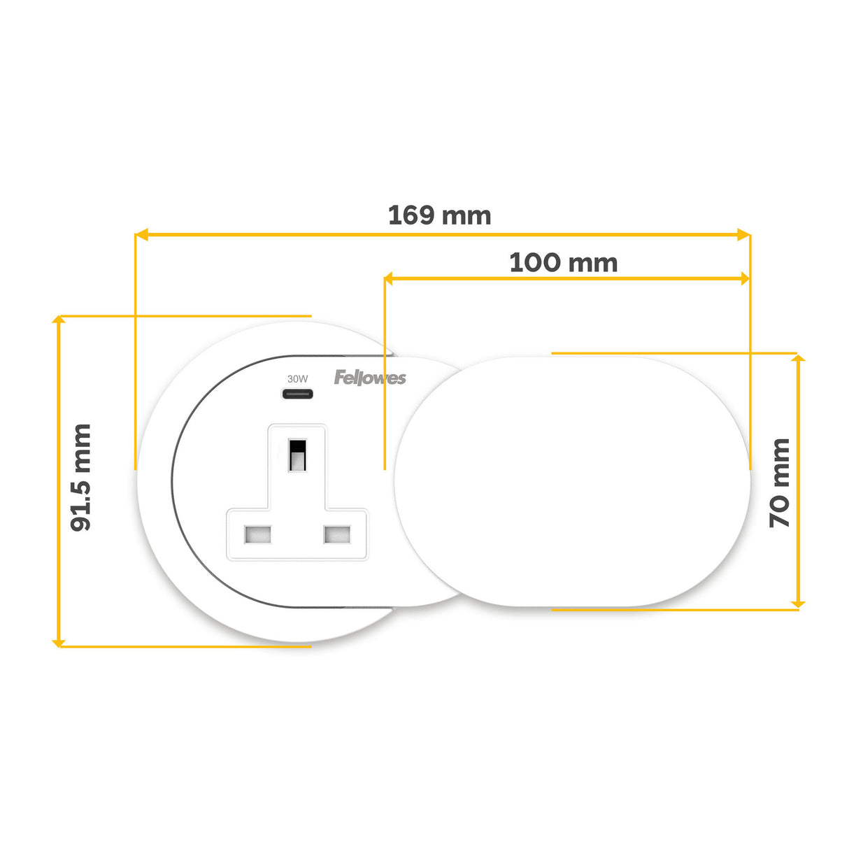 Fellowes Power Spot with 1 Power Socket & 1 USB-C Port White