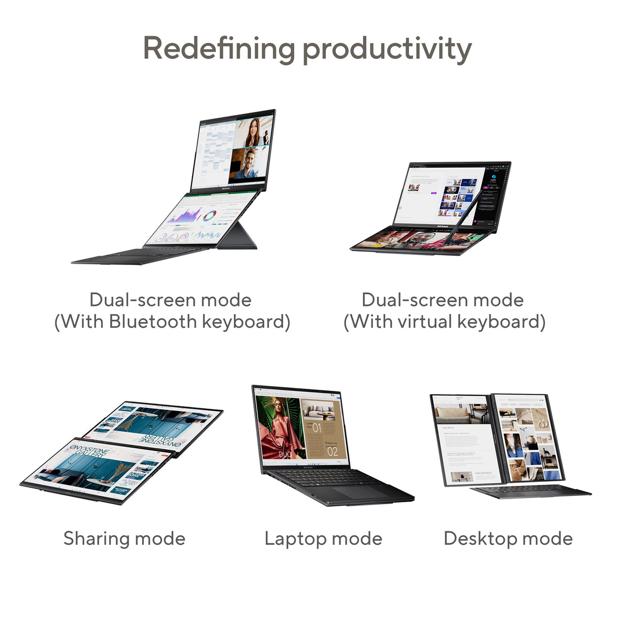 ASUS Zenbook Duo UX8406CA-QL135W Intel Core Ultra 7 255H Hybrid (2-in-1) 35.6 cm (14") Touchscreen WUXGA 16 GB LPDDR5x-SDRAM 1 TB SSD Wi-Fi 7 (802.11be) Windows 11 Home Grey