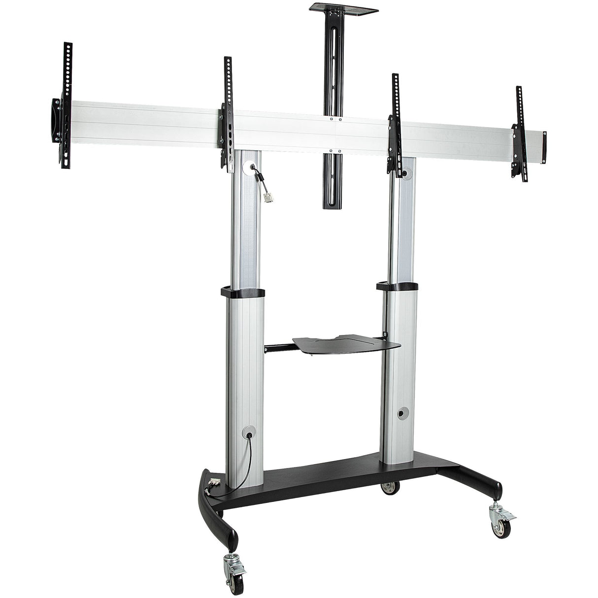 StarTech.com Dual TV Cart for 37-60in VESA TVs up to 110lb/50kg each - Height Adjustable TV Mount, Mobile Display Cart w/ Equipment Shelves - Rolling TV Cart on Wheels - Rolling TV Stand