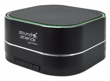 Manhattan Metallic Bluetooth Speaker, Microphone, FM Radio, Decent Sound Output (3W), 6 hour Playback time, Integrated Controls, Range 10m, microSD card reader, Aux 3.5mm, USB-A charging cable incl, Black, Bluetooth 5.0, 3 Years Warranty