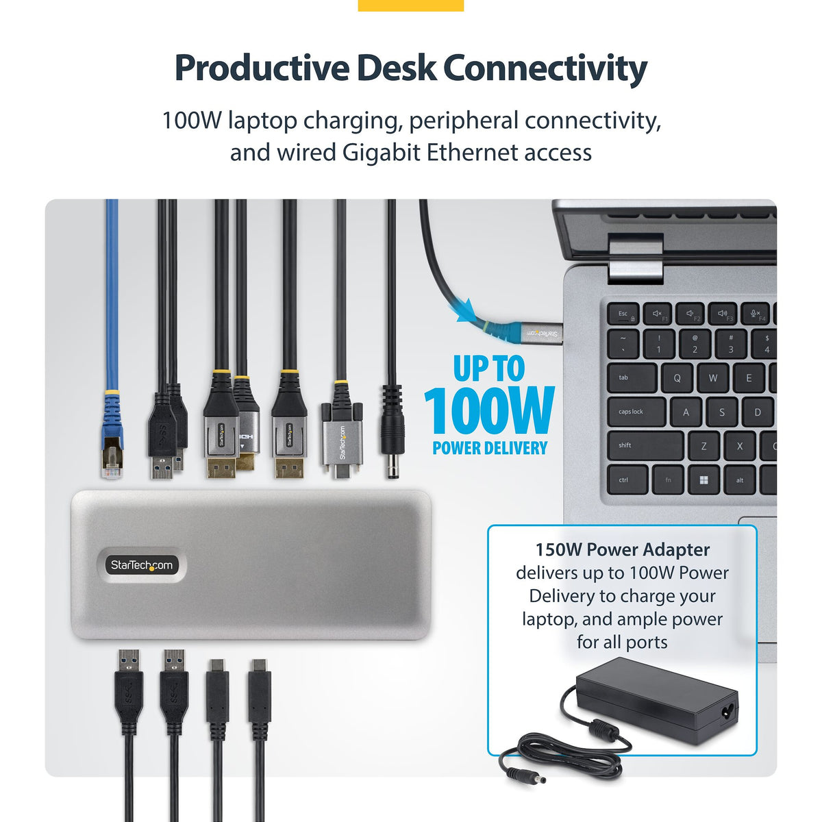 StarTech.com USB-C Docking Station Triple 4K Displays (2x 4K 60Hz, 1x 4K 30Hz), 100W Power Delivery, 6 USB Ports (10Gbps), Gigabit Ethernet, DisplayPort + HDMI, Driverless Windows Laptop Dock