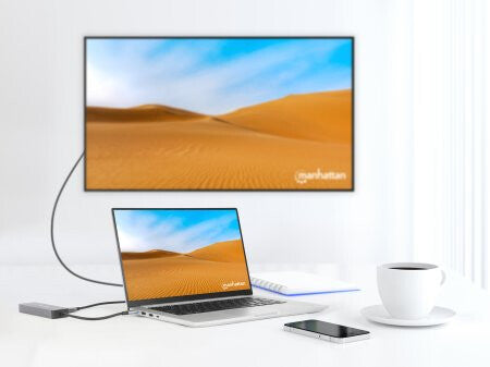 Manhattan USB-C Dock/Hub with Card Reader, Ports (x5): Ethernet, HDMI, USB-A (x2) and USB-C, With Power Delivery (87W) to USB-C Port (Note add USB-C wall charger and USB-C cable needed), All Ports can be used at the same time, Universal for all devices,