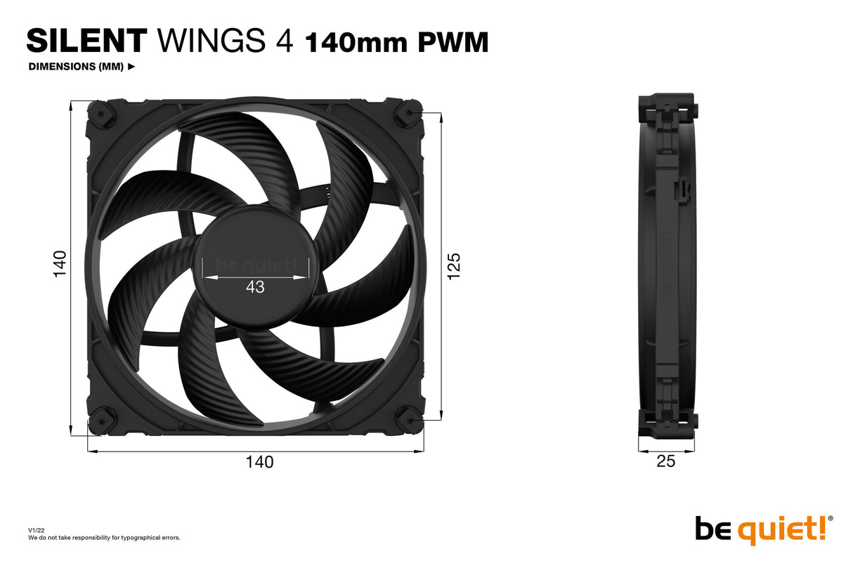 ¡tranquilizarse! Ventilador Silent Wings 4 PWM negro, 140 mm, 1100 RPM, conector de ventilador PWM de 4 pines, marco negro, aspas negras, aspas de ventilador optimizadas para un rendimiento de alta gama, 2 opciones de montaje