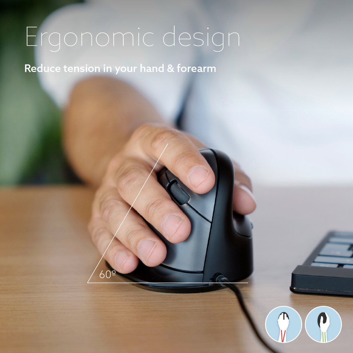 R-Go Tools Ergonomic mouse R-Go HE Break with break software, large (hand size ≥ 185 mm), right-handed, Wired, black