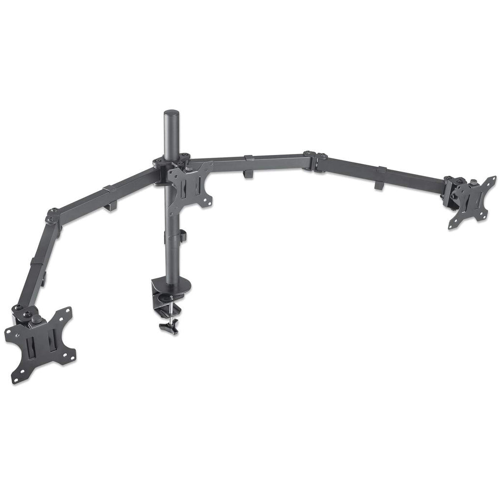 Manhattan Triple Desk Mount for TV & Monitors, For screens: 10" to 27", Clamp Assembly, VESA compatability: 75x75 and 100x100mm - check the dimensions of the four mounting holes on back of screen to ensure it fits, Max 7kg (each), Black, Bracket, Lifetime