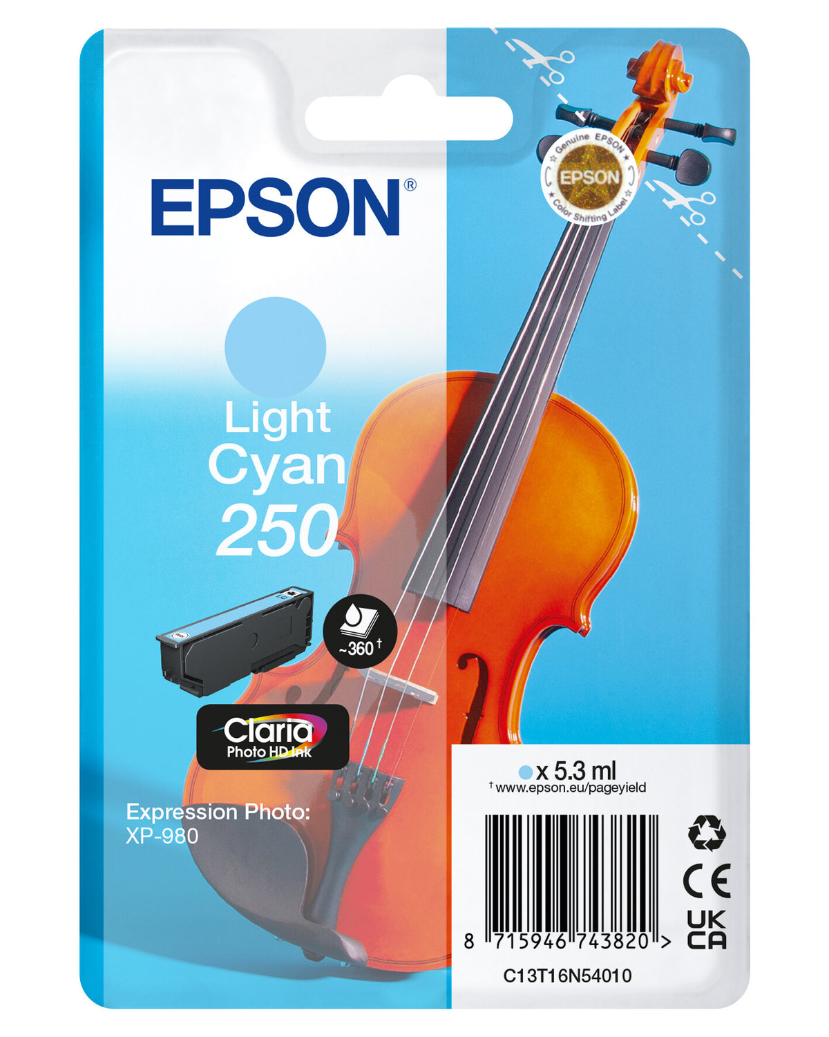 Epson Singlepack Light Cyan 250 Violin Claria Photo HD Ink