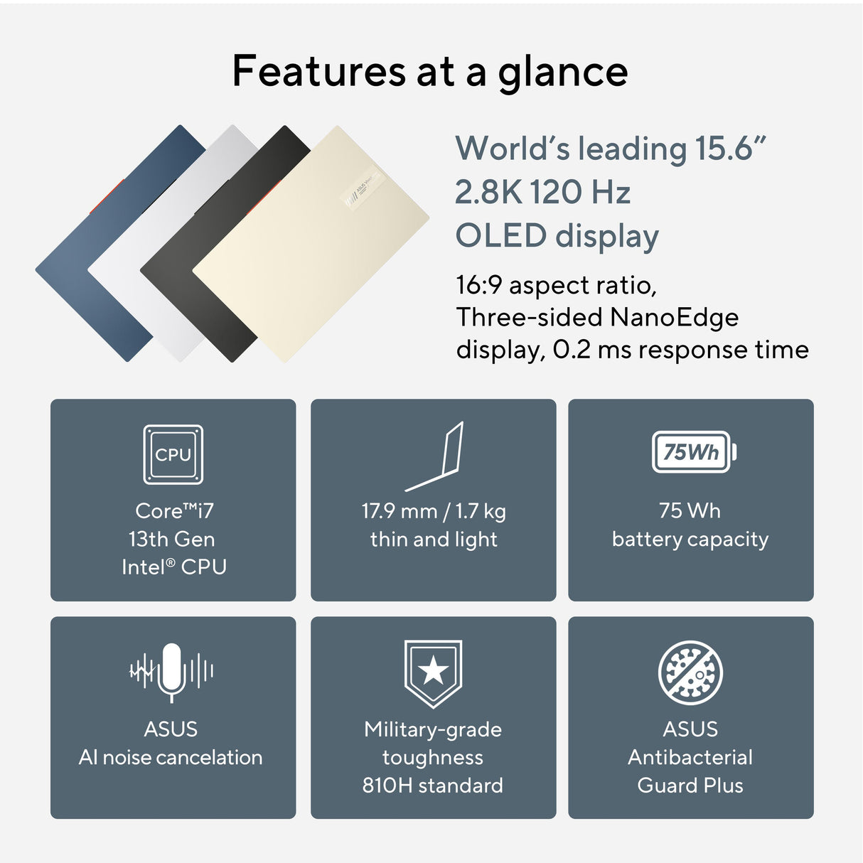 ASUS Vivobook S 15 OLED S5504VN-L1061W Intel® Core™ i7 i7-13700H Laptop 39.6 cm (15.6") Full HD 16 GB LPDDR5-SDRAM 1 TB SSD Intel Arc A350M Wi-Fi 6E (802.11ax) Windows 11 Home Silver