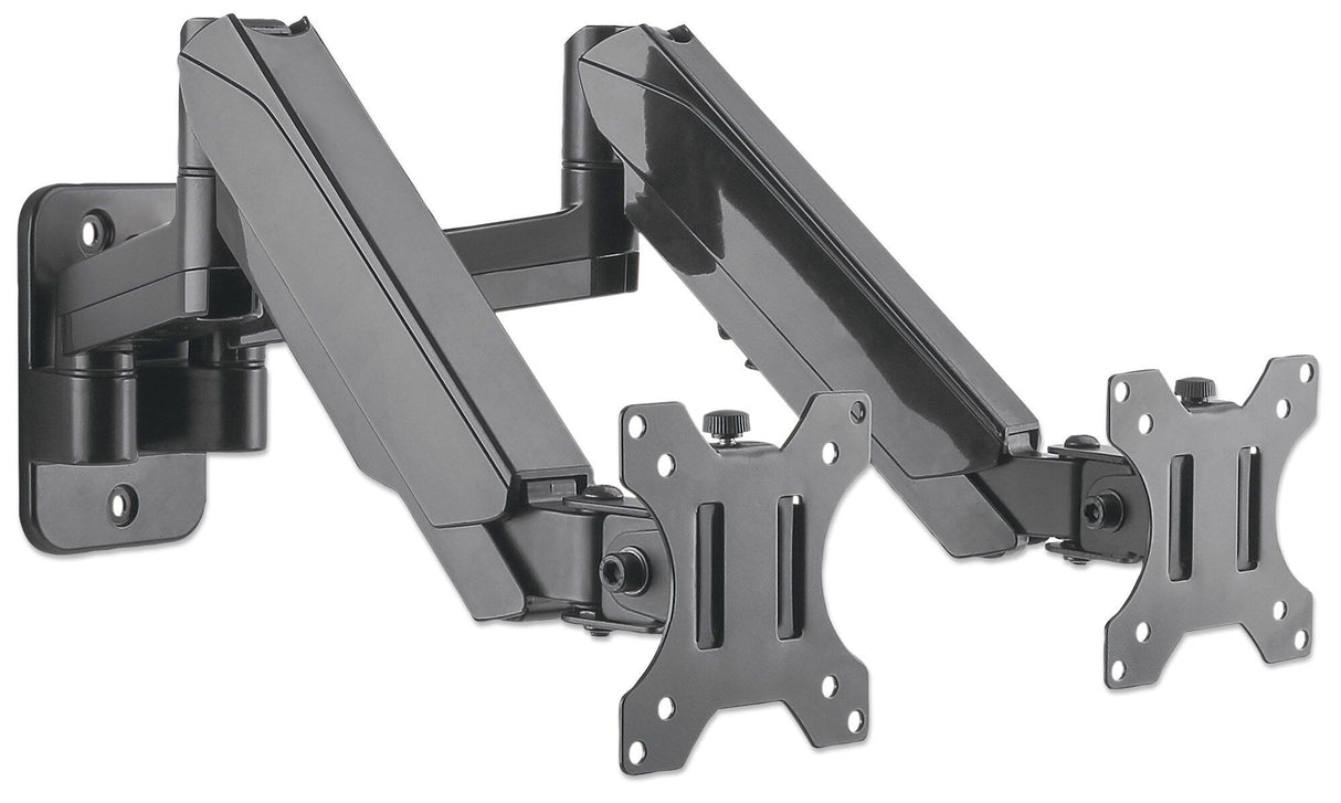 Manhattan Dual Wall Mount for TV & Monitors (Full Motion Gas Spring), For screens 17" to 32", VESA compatability: 75x75mm and 100x100mm - check the dimensions of the four mounting holes on back of screen to ensure it fits, Max 8kg each, Black, Bracket, Th