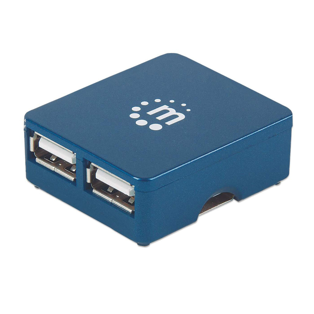 Manhattan USB-A 4-Port Micro Hub, 4x USB-A Ports, Blue, 480 Mbps (USB 2.0), Bus Power, Hi-Speed USB, Three Year Warranty, Equivalent to ST4200MINI2