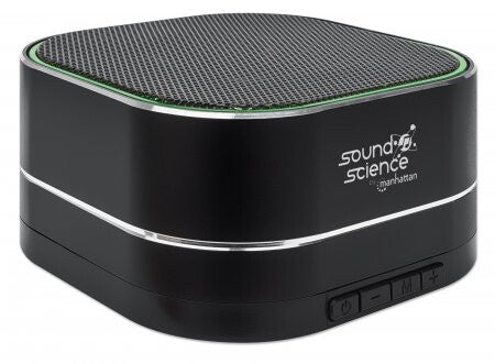 Manhattan Metallic Bluetooth Speaker, Microphone, FM Radio, Decent Sound Output (3W), 6 hour Playback time, Integrated Controls, Range 10m, microSD card reader, Aux 3.5mm, USB-A charging cable incl, Black, Bluetooth 5.0, 3 Years Warranty