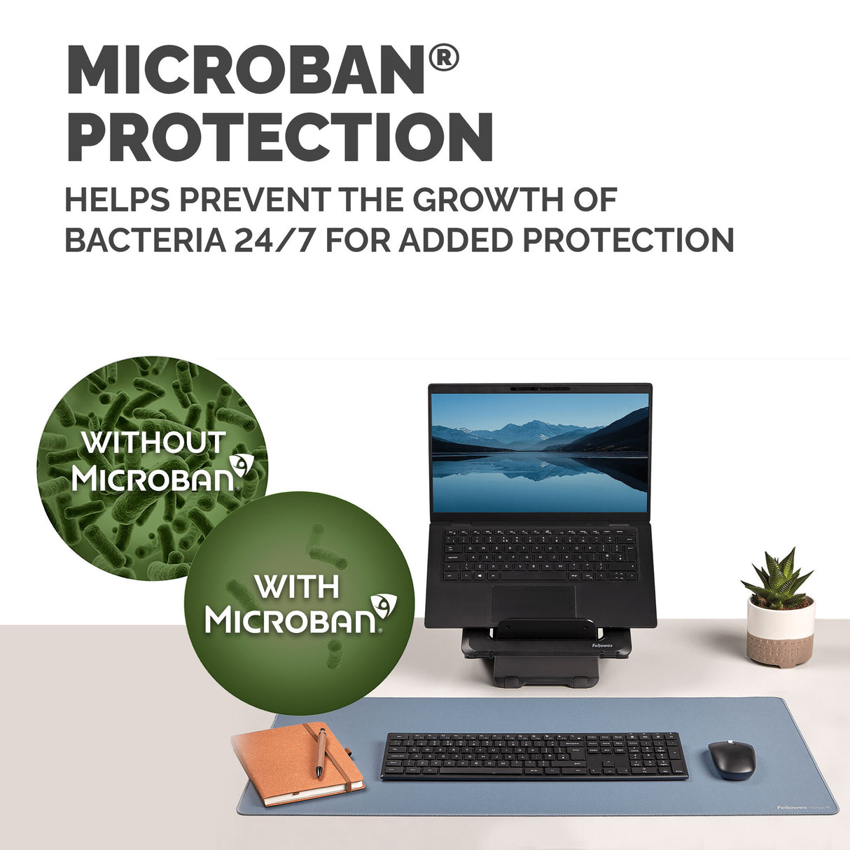 Fellowes Computer Desk Mat with Non-Slip Base Breyta Desk Mat with Antibacterial Protection Marine