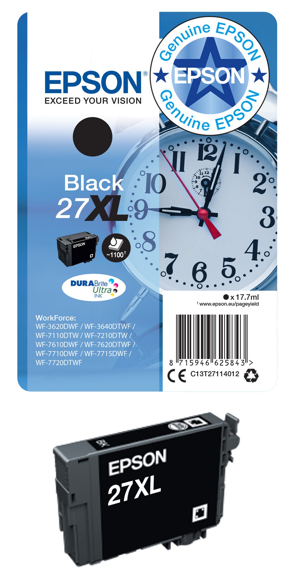 Epson Alarm clock Singlepack Cyan 27 DURABrite Ultra Ink