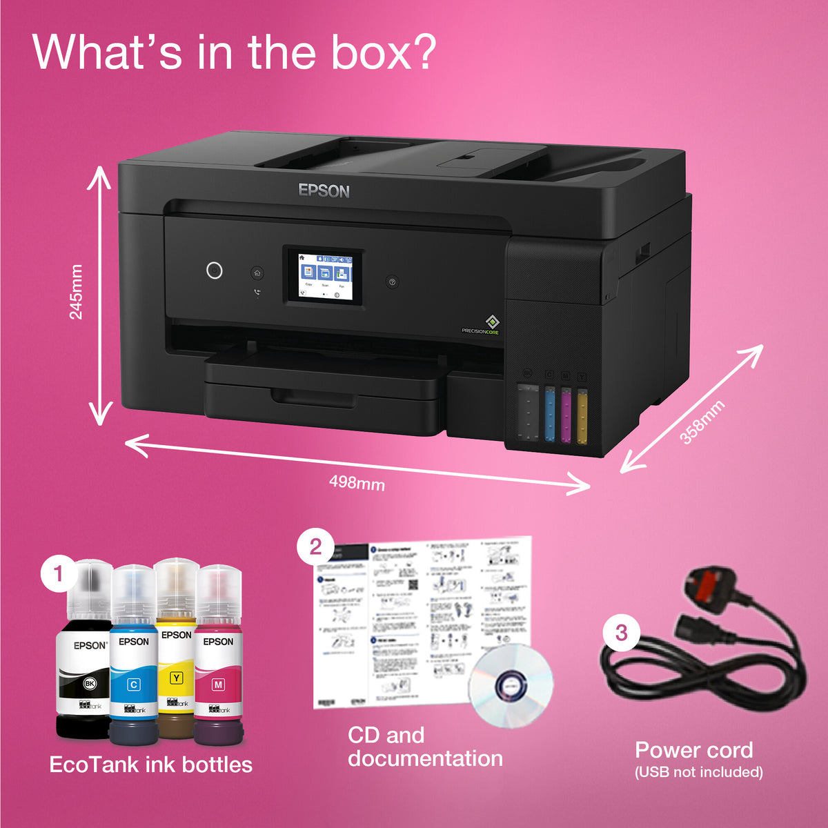 Impresora Epson Ecotank ET-15000 C11CH96401CA, color, inalámbrica, A3, todo en uno con fax, red, ADF, panel táctil de 6,8 cm