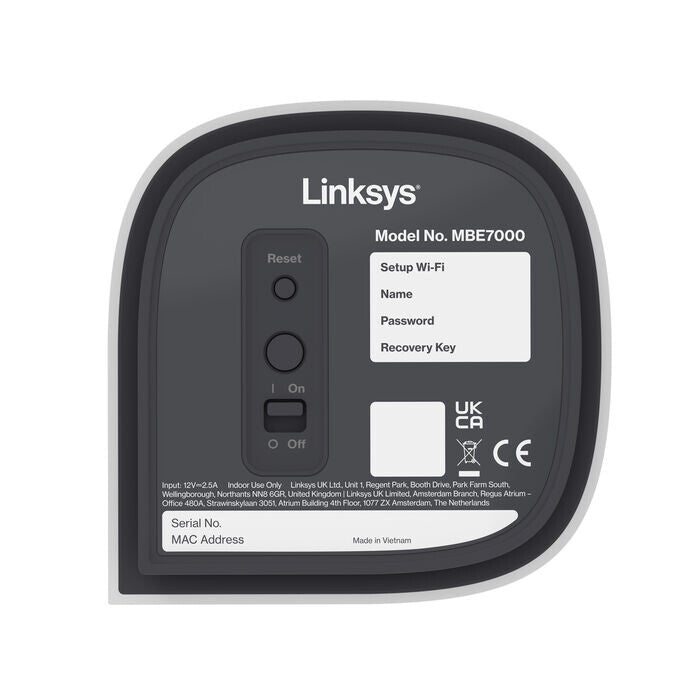 Linksys Velop Pro 7 Tri-band (2.4 GHz / 5 GHz / 60 GHz) Wi-Fi 7 (802.11be) White 5 Internal