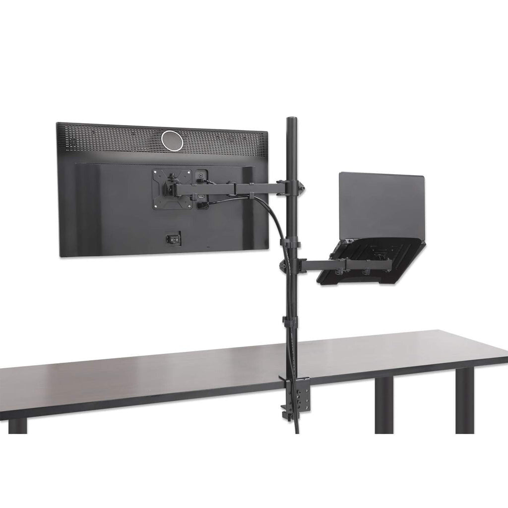 Manhattan Desk Mount for Monitors & Laptop Combo (Full Motion), For screens: 10-27", Laptop up to 17", Clamp Assembly, VESA compatability: 75x75 and 100x100mm - check the dimensions of the four mounting holes on back of screen to ensure it fits, Max 8kg,