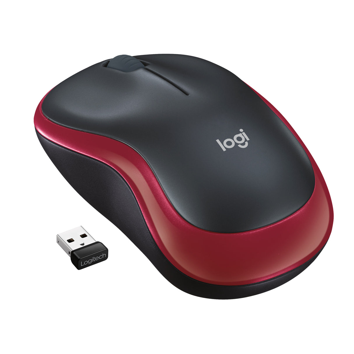 Logitech M185 Ratón Inalámbrico para Portátil, Nano Receptor USB, Negro/Rojo