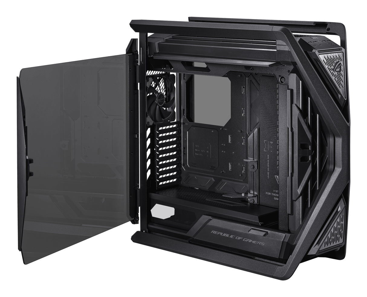 Caja para juegos Asus ROG Hyperion GR701 con ventanas de vidrio, E-ATX, 4 ventiladores de 14 cm, soporte para radiador doble de 420 mm, USB-C (60 W FC), concentrador de ventilador y panel de iluminación