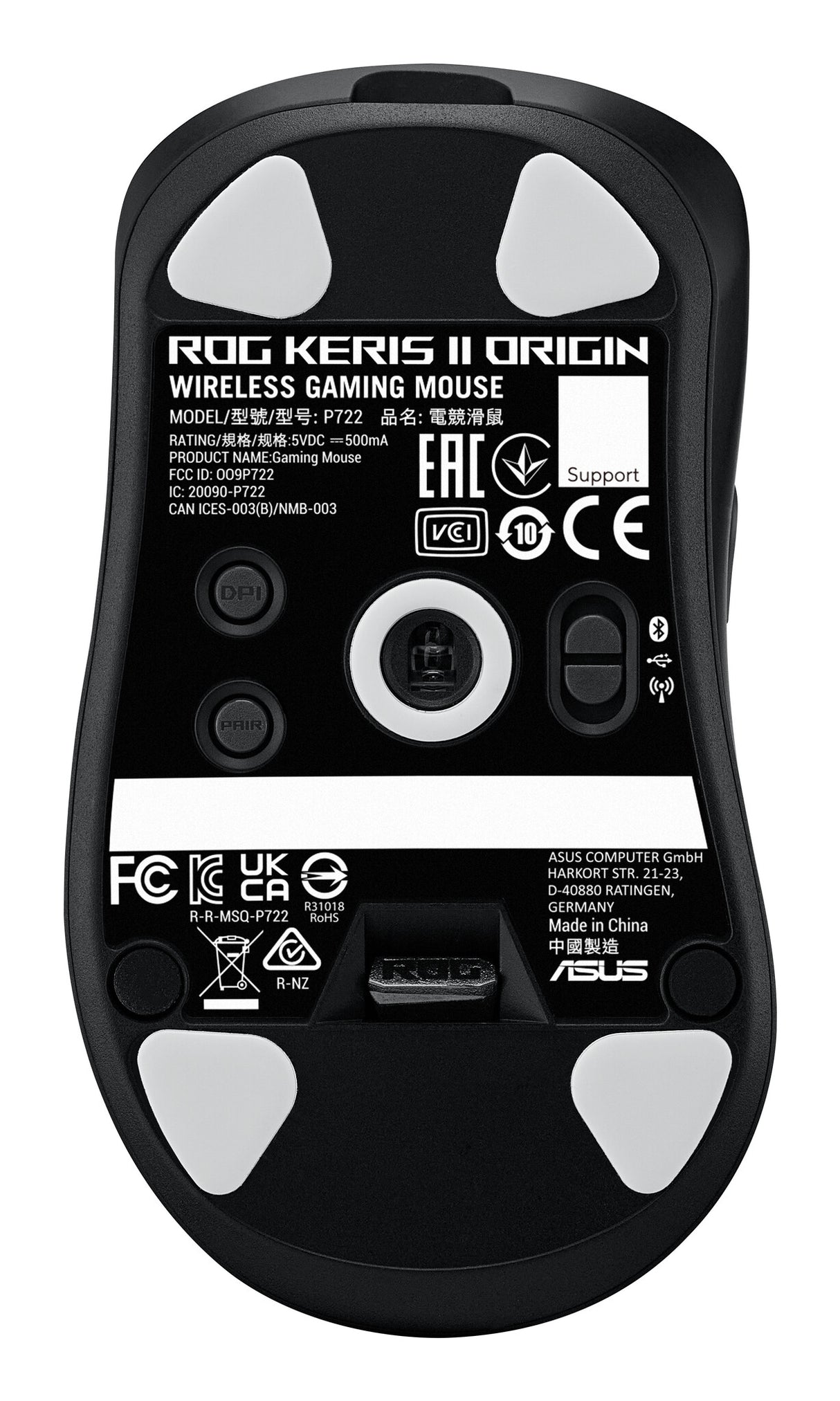 ASUS ROG Keris II Origin BLK mouse Gaming Right-hand RF Wireless + Bluetooth + USB Type-A Optical 42000 DPI