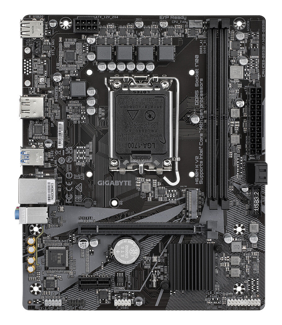 GIGABYTE H610M K V2 Motherboard - Intel Core 14th CPUs, up to 5600MHz DDR5, 1xPCIe 3.0 M.2, 1GbE LAN, USB 3.2 Gen 1