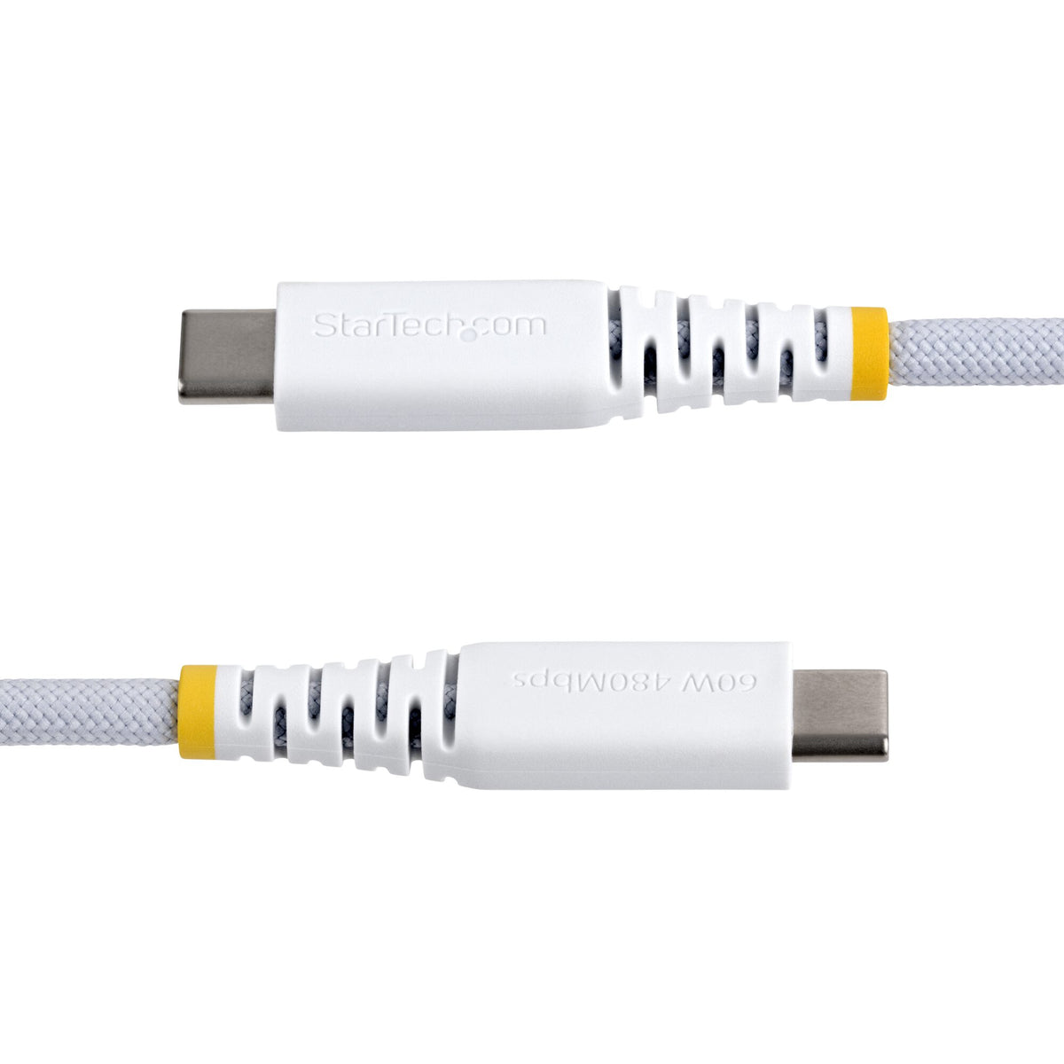 StarTech.com 30cm (1ft) White USB-C Charging Cable, 60W (3A) PD, Dual-Layer Braided Nylon/TPE Jacket, Rugged USB C Charging Cord, USB 2.0 Laptop Charger Cable