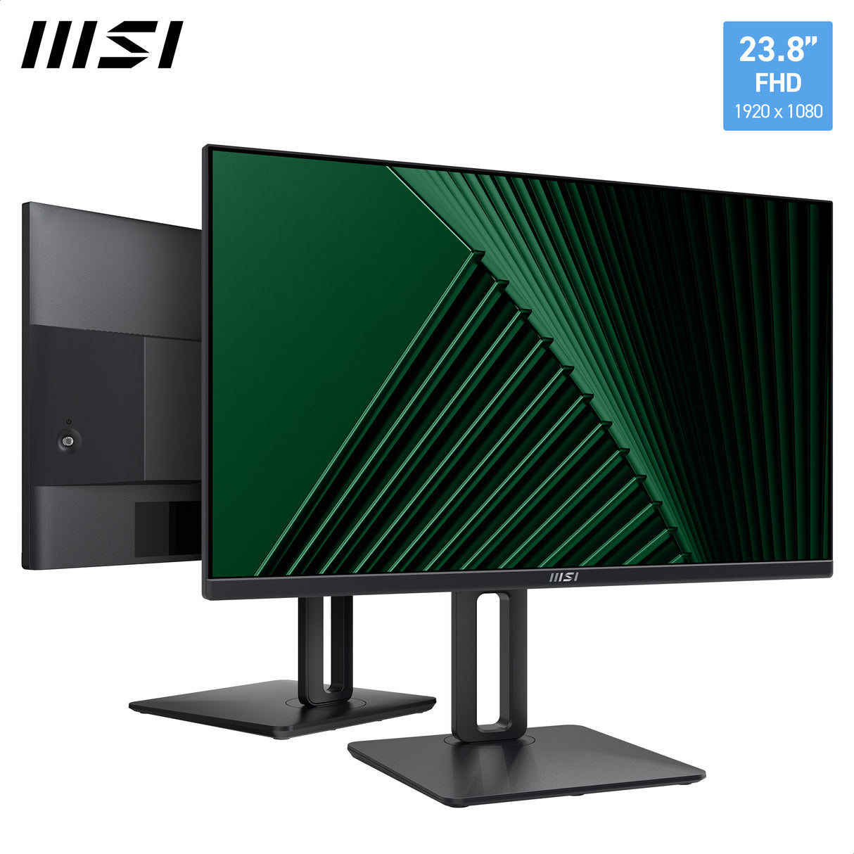 MSI Pro MP245PG 24 Inch Monitor, FHD (1920 x 1080), 100Hz, IPS, 1ms, 1x HDMI 1.4b, 1x DP 1.2a output, 1x D-Sub(VGA), Built-in Speakers, Anti-Glare, Anti-Flicker, Less Blue light, TÜV Certified, VESA, Kensington, 4-way adjustable stand, Black