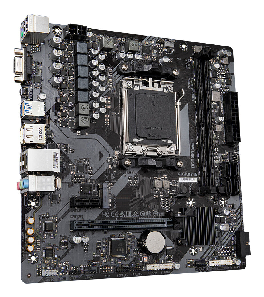 GIGABYTE B650M S2H Motherboard - AMD Ryzen 9000 Series CPUs, 5+2+2 Phases VRM, up to 6400MHz DDR5 (OC), 1xPCIe 4.0 M.2, GbE LAN, USB 3.2 Gen 1