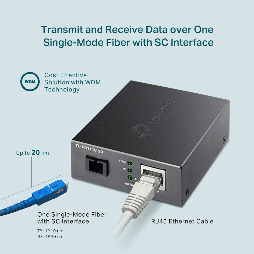 TP-Link 10/100 Mbps RJ45 to 100 Mbps Single-mode SC WDM Bi-Directional Fiber Converter