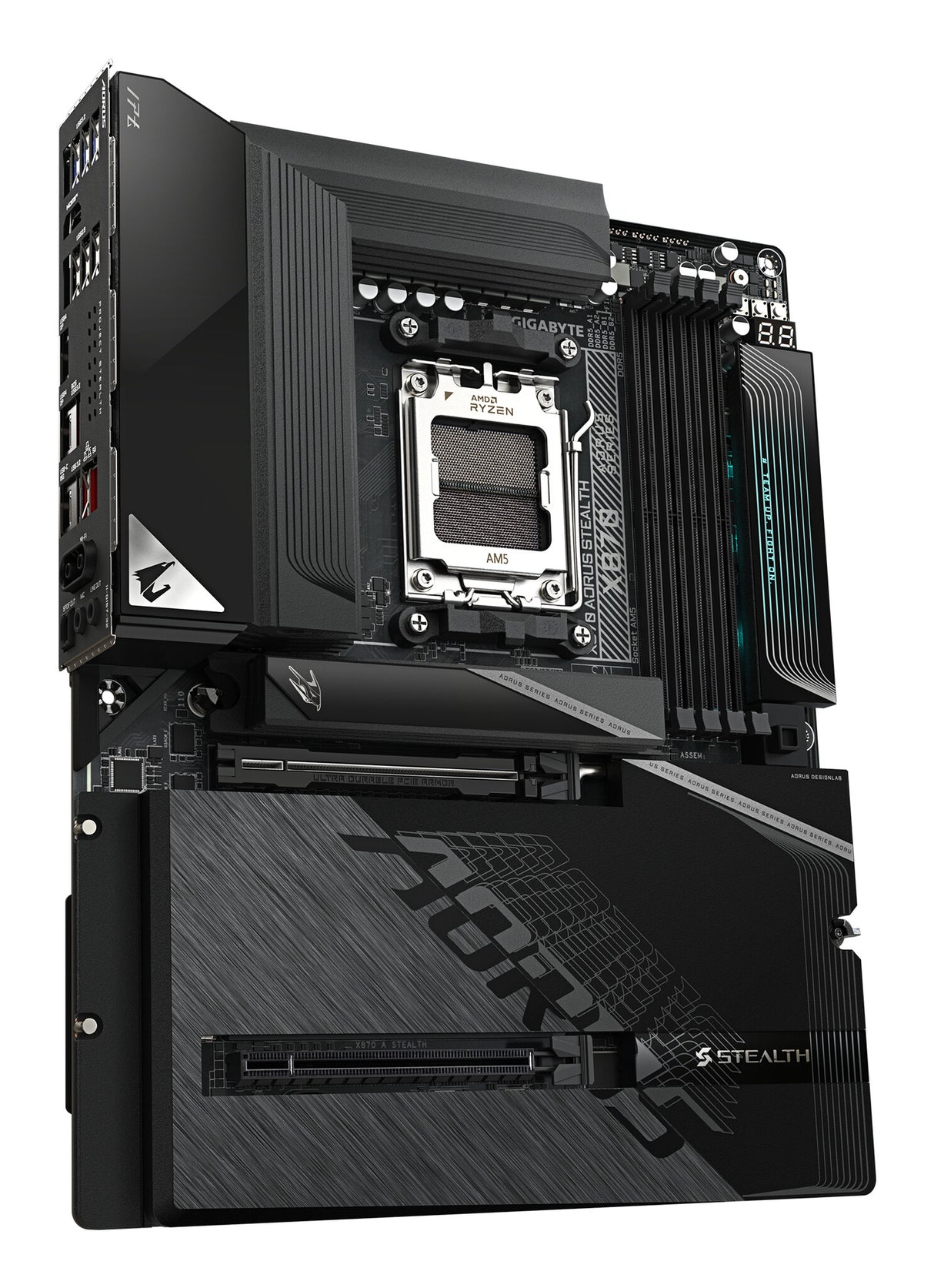 GIGABYTE X870 AORUS STEALTH Motherboard - Supports AMD Ryzen 9000 CPUs, 16+2+2 Phases Digital VRM, up to 8200Hz DDR5 (OC), 2xPCIe 5.0 + 2xPCIe 4.0, Wi-Fi 7, 5 GbE LAN, USB 4