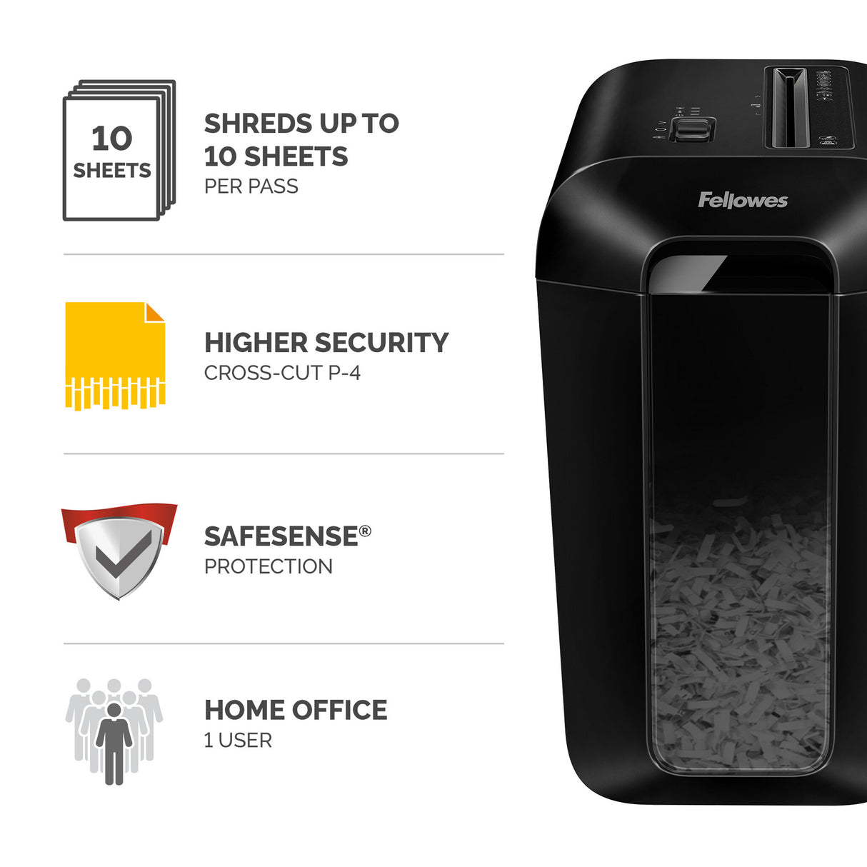 Fellowes LX Series Paper Shredder LX65 10 Sheet Cross Cut Shredder with 22 Litre Bin High Security P4