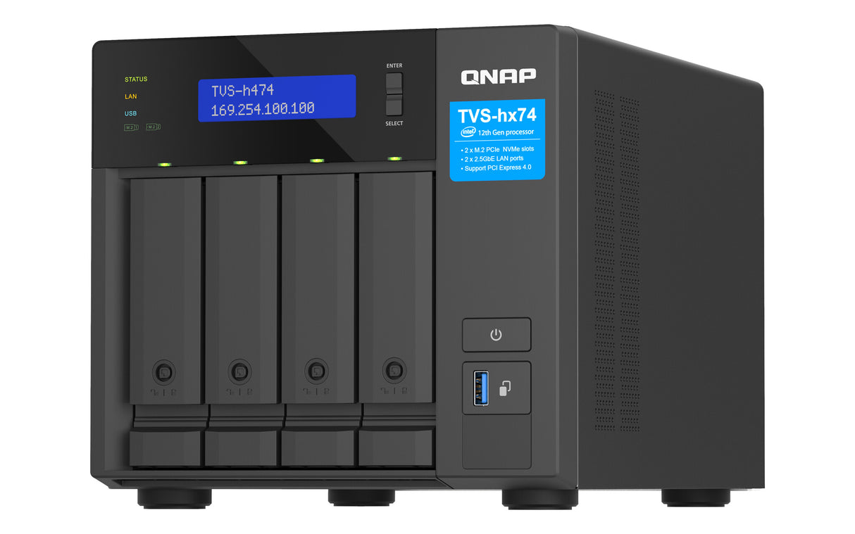 QNAP TVS-H474 NAS Tower Intel® Pentium® G7400 8 GB DDR4 0 TB QuTS hero Black