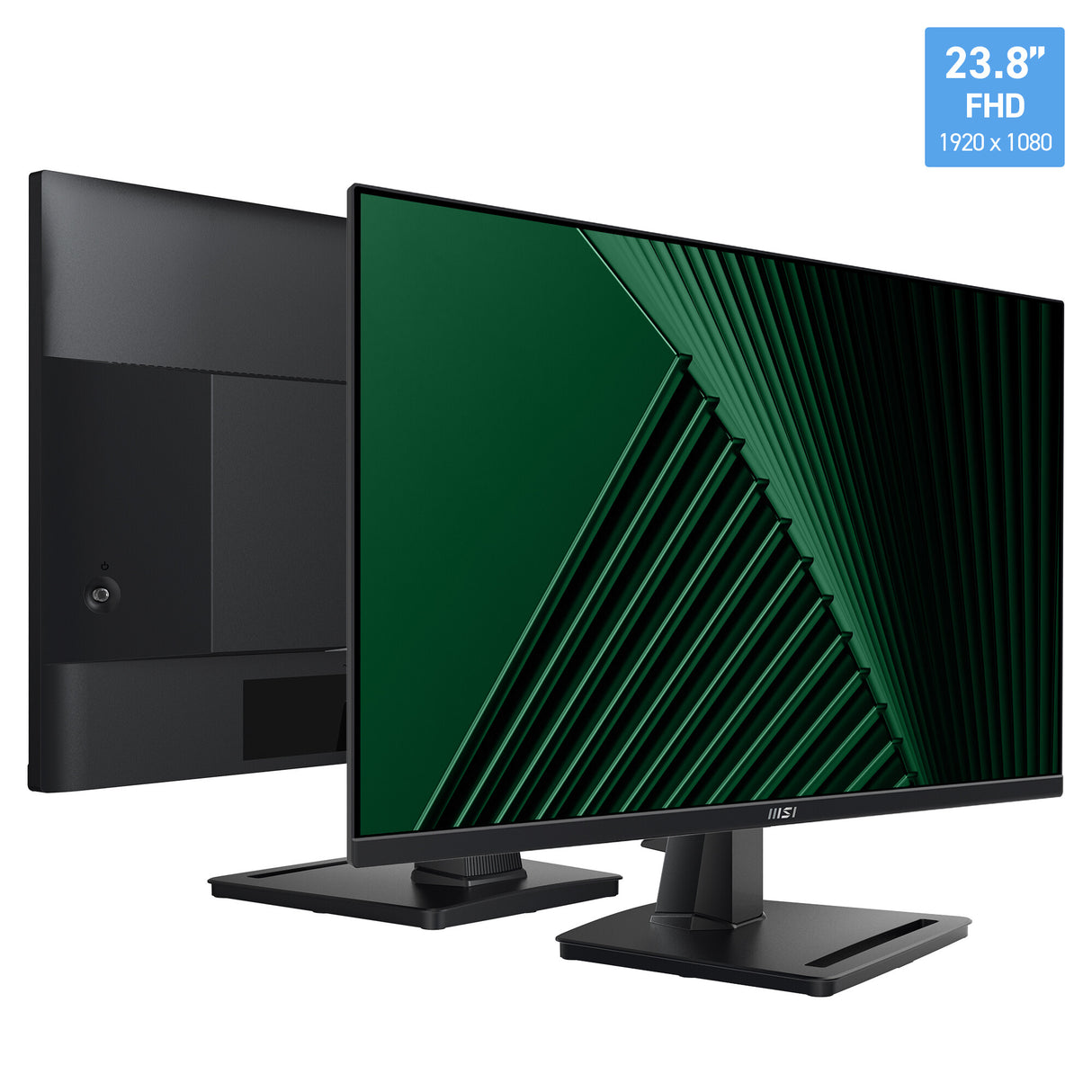 MSI Pro MP245G 24 Inch Monitor, FHD (1920 x 1080), 100Hz, IPS, 1ms, 1x HDMI 1.4b, 1x DP 1.2a output, 1x D-Sub(VGA), Built-in Speakers, Anti-Glare, Anti-Flicker, Less Blue light, TÜV Certified, VESA, Kensington, Black