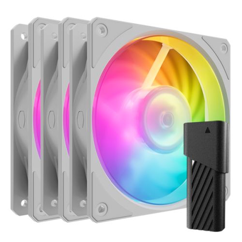 Cooler Master Mobius 120P ARGB PWM 120mm Case Fans (3-Pack), Ring Blade Design, 0-2400 RPM, Loop Dynamic Bearing, White, ARGB Controller Included