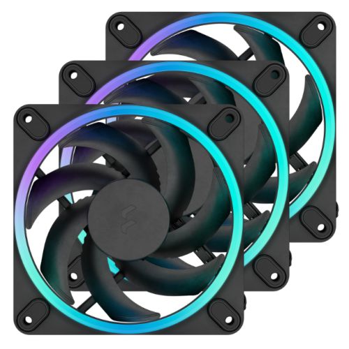 Fractal Design Momentum 12 ARGB 120mm PWM Case Fans (3-Pack), 16 LEDs, FDB Bearing, 350-2200 RPM, 8-pin Connector, Black