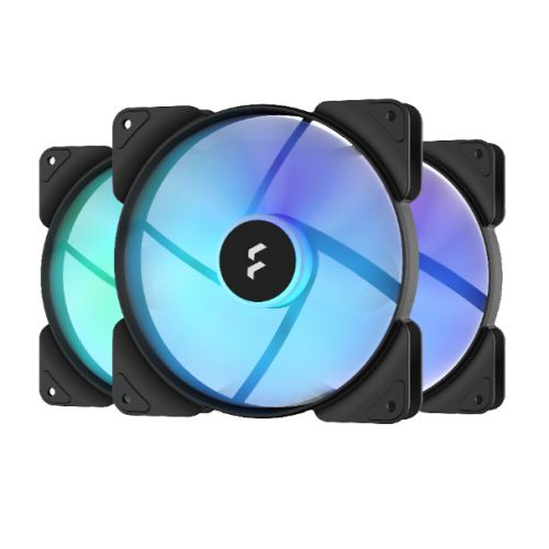 Fractal Design Aspect 14 140mm RGB PWM Case Fans (3 Pack), Rifle Bearing, Supports Chaining, Aerodynamic Stator Struts, 500-1700 RPM, Black Frame