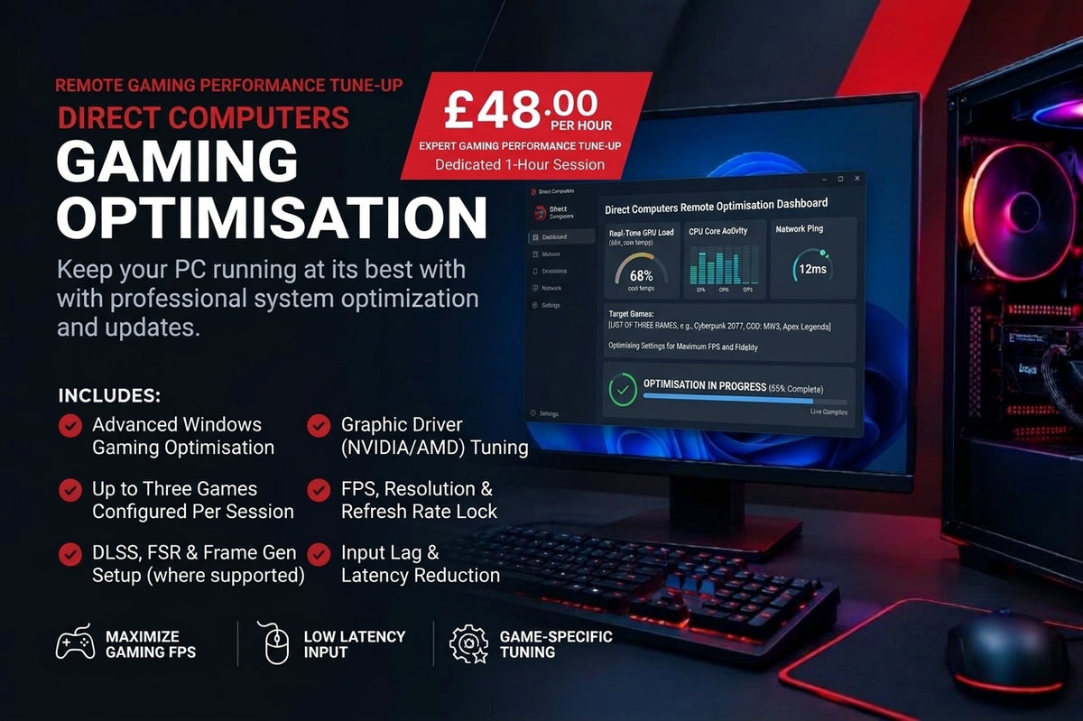 Direct Computers Gaming Optimisation – Remote Gaming Performance Tune-Up