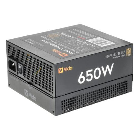Vida 650W Heracles Black ATX Gaming PSU, 80+ Bronze, 140mm Ultra-Quiet FDM Fan, Flat Black Cables, Power Lead Not Included