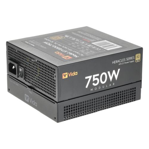 Vida 750W Heracles Black ATX 3.1 Gaming PSU, 80+ Gold, Fully Modular, 140mm Ultra-Quiet Semi-Fanless FDM Fan, Flat Black Cables, PCIe 5.1, Power Lead Not Included