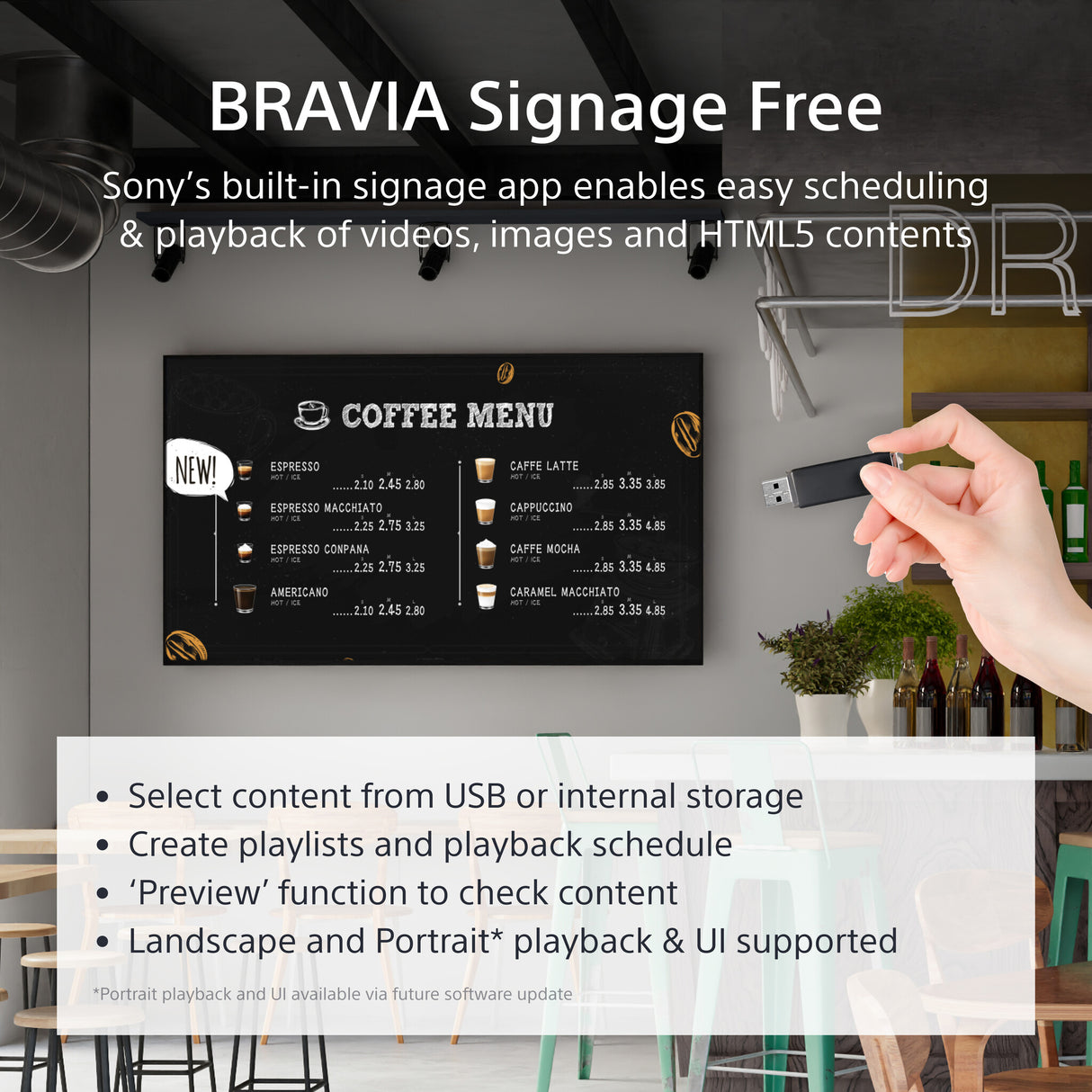 Sony FW-43EZ20L Signage Display Digital signage flat panel 109.2 cm (43") LED Wi-Fi 350 cd/m² 4K Ultra HD Black Android 16/7