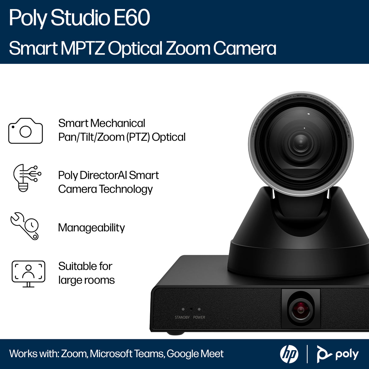 HP Poly Studio E60 Smart Camera 4K MPTZ with 12x Optical Zoom