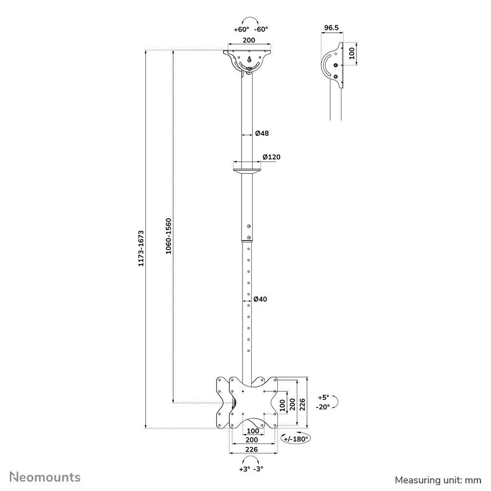 Neomounts CL35-340BL22 Dual monitor/TV mount ceiling 23-43" - h 106-156 cm