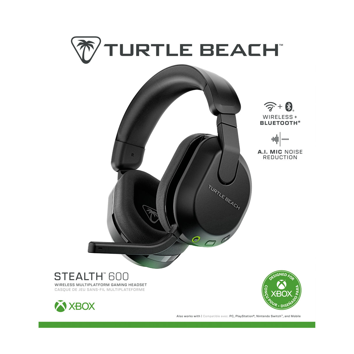 Turtle Beach Stealth 600 Black Wireless Multiplatform Gaming Headset with up to 80 hour Battery, 50mm Speakers and Bluetooth for Xbox Series X or S, Xbox One, PC, PS5, PS4 and Mobile