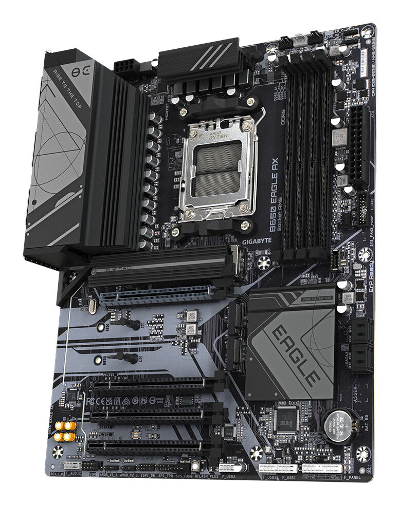 GIGABYTE B650 EAGLE AX Motherboard - AMD Ryzen 9000 Series CPUs, 12+2+2 Phases VRM, up to 7600MHz DDR5 (OC), 1xPCIe 5.0 + 2xPCIe 4.0 M.2, GbE LAN, WIFI 6E, USB 3.2 Gen 2