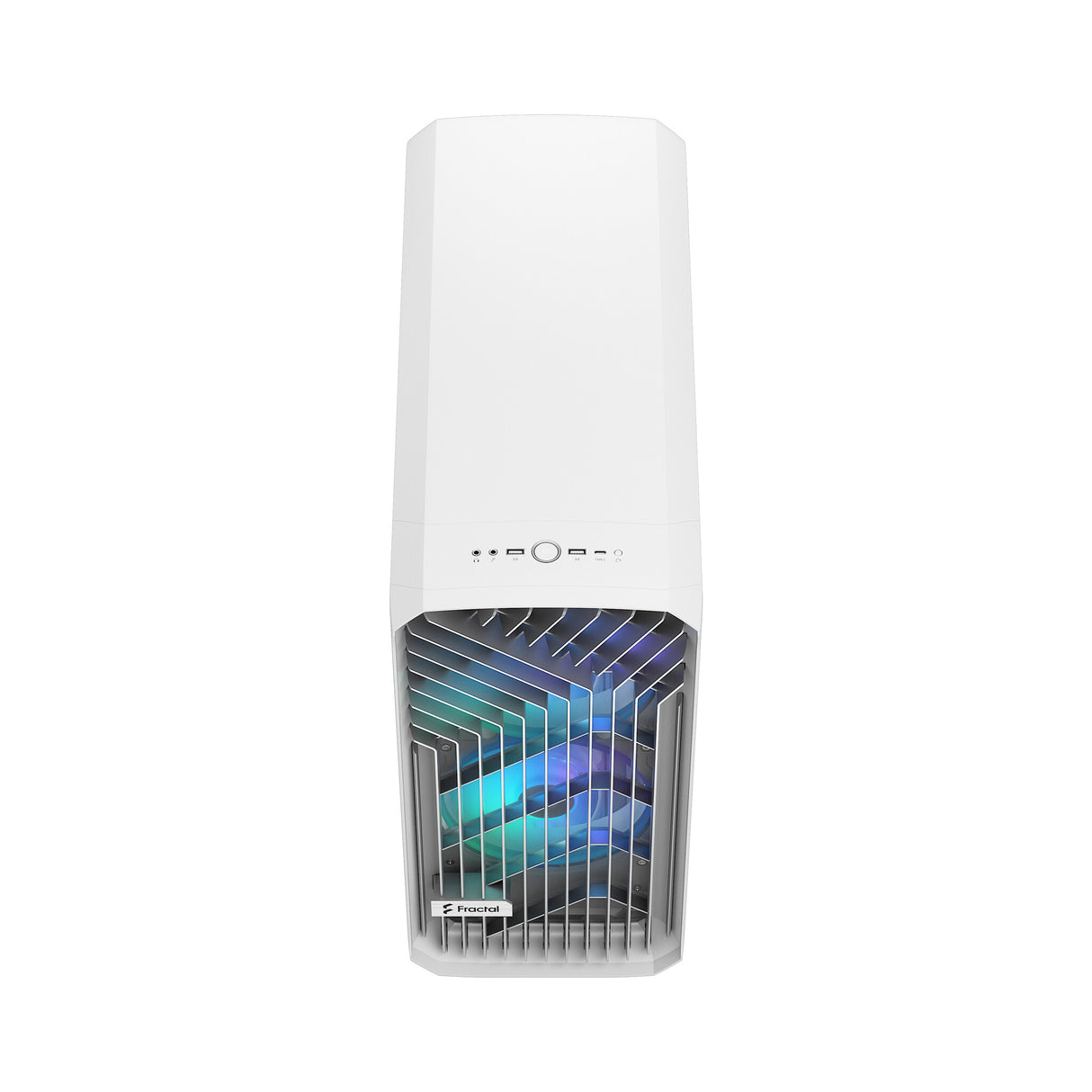 Fractal Design Torrent (White RGB TG) Estuche para juegos con ventana de vidrio transparente, E-ATX, 5 ventiladores ARGB, concentrador de ventilador, tira RGB en cubierta de fuente de alimentación, rejilla frontal, USB-C