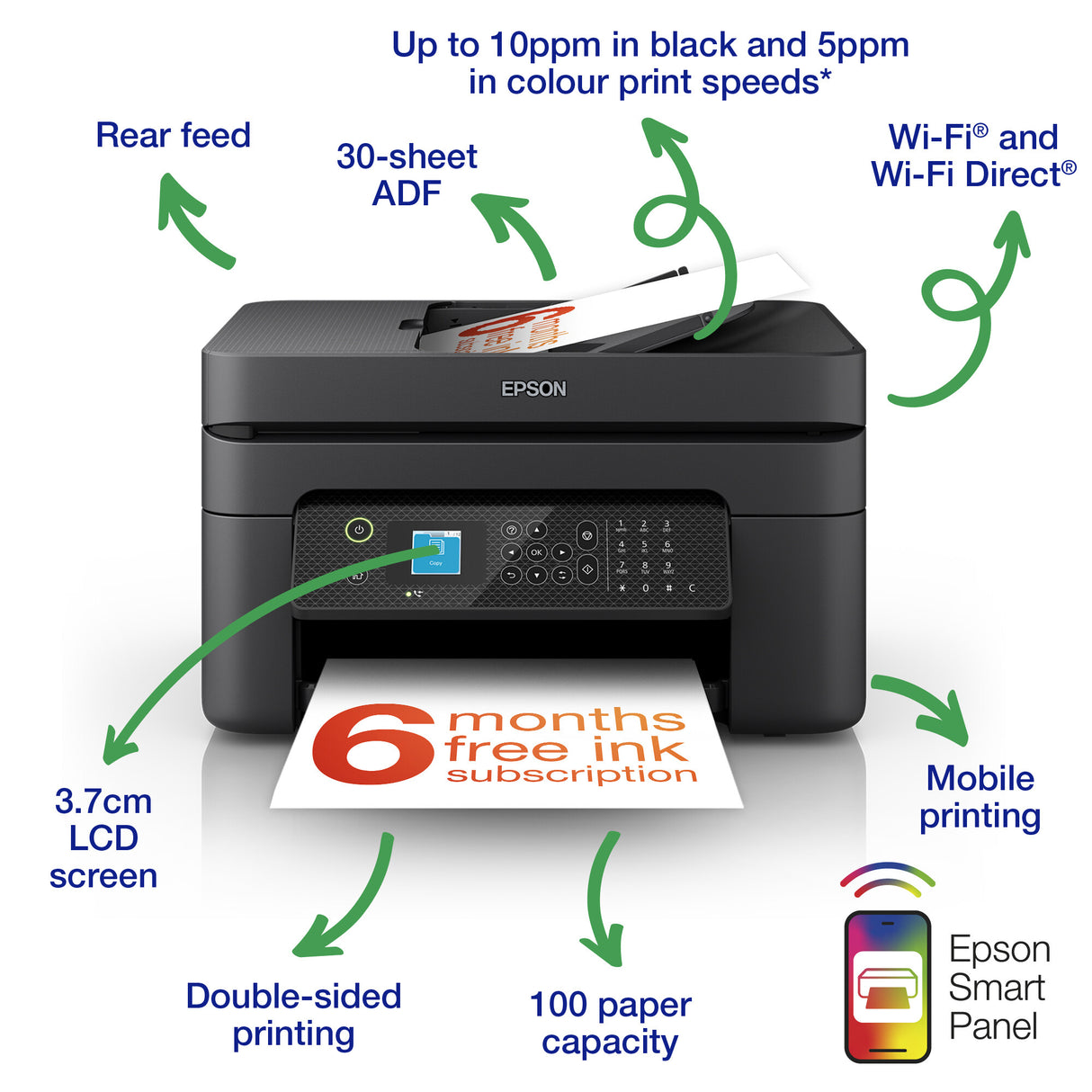Epson WorkForce WF-2930DWF C11CK63401 Impresora InkJet ADF, Multifunción, WiFi/USB, Dúplex