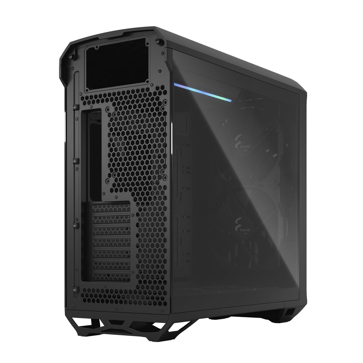 Fractal Design Torrent (Light TG) Boîtier de jeu avec fenêtres en verre teinté clair, E-ATX, 5 ventilateurs, hub de ventilateur, bande RVB sur le carénage du bloc d'alimentation, grille avant, USB-C