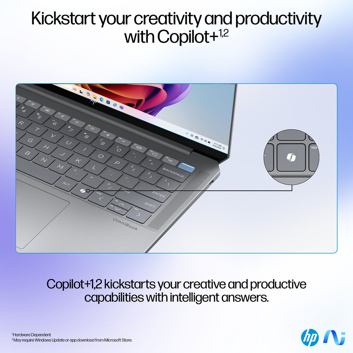 HP OmniBook Ultra 14-fd0002na Copilot+ PC AMD Ryzen AI 9 365 Laptop 35.6 cm (14") Touchscreen 2.2K 32 GB LPDDR5x-SDRAM 1 TB SSD Wi-Fi 7 (802.11be) Windows 11 Home Silver