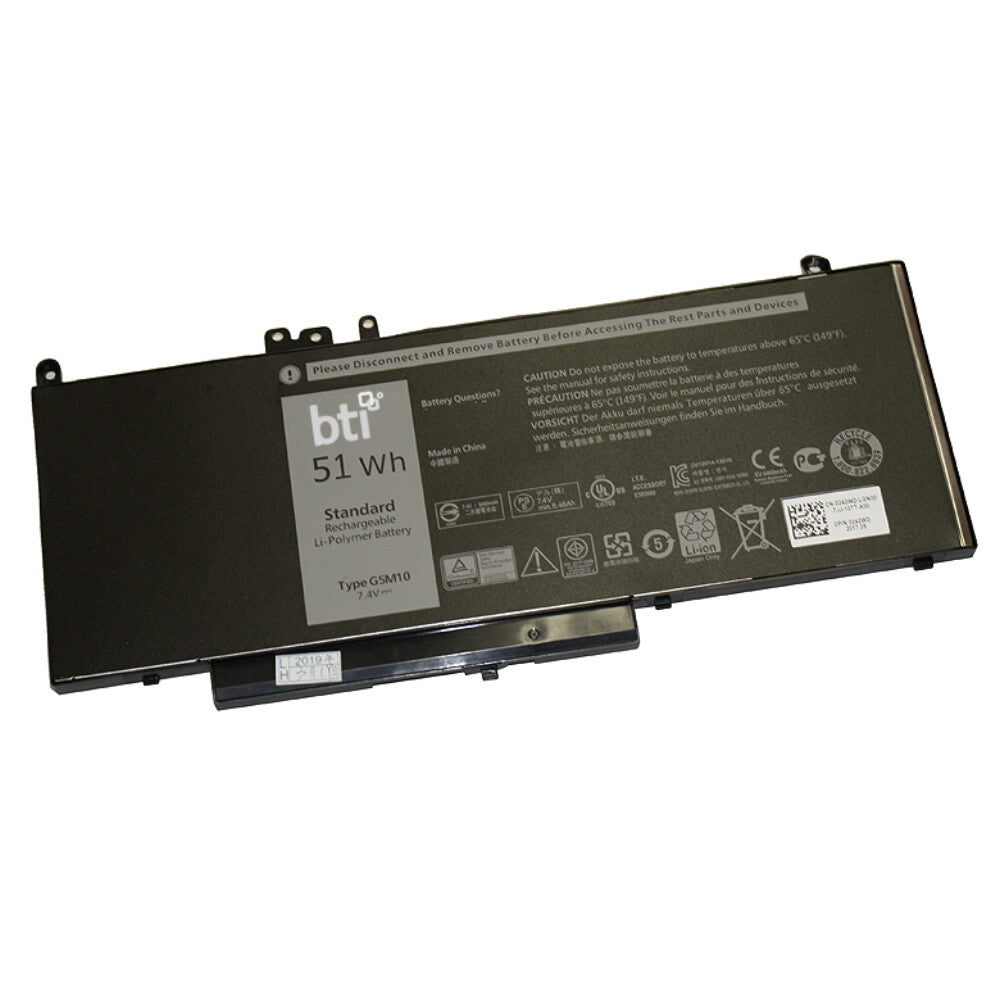 BTI Replacement Battery for Latitude E5450 E5550 replacing OEM part numbers G5M10 0G5M10 8V5GX VMKXM PF59Y 451-BBLK 451-BBLN // 7.4V 6460mAh 51Whr