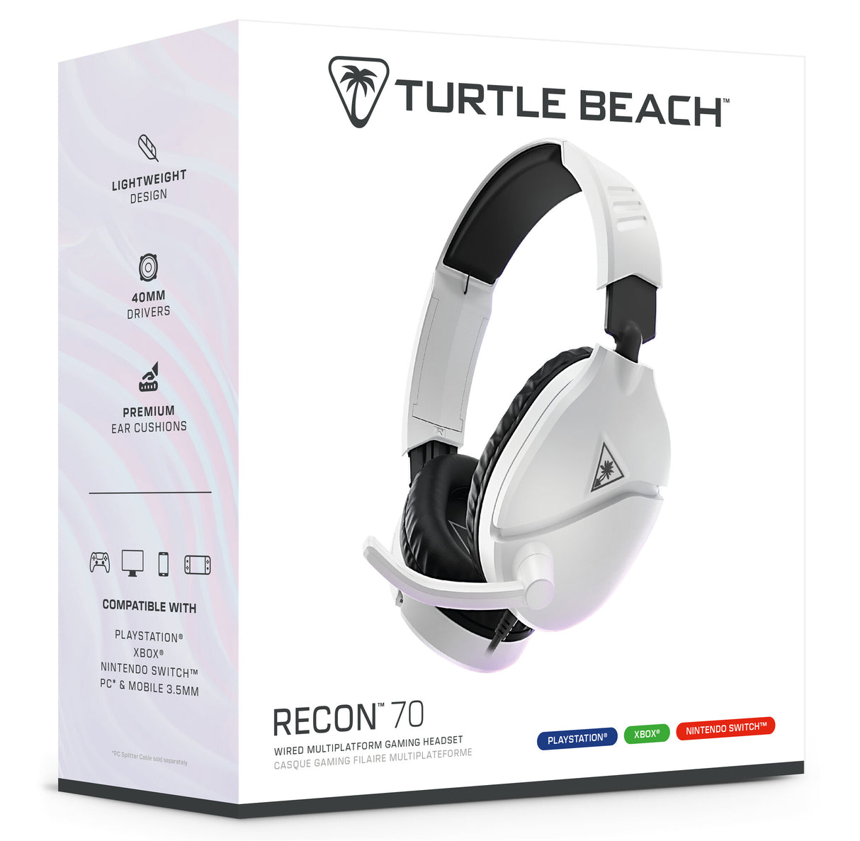 Turtle Beach Recon 70 White Wired Multiplatform Gaming Headset for PS5, PS4, Xbox Series X or S, Xbox One and Mobile with 3.5mm Wired Connection, Flip-to-Mute Mic, 40mm Speakers, Lightweight Design